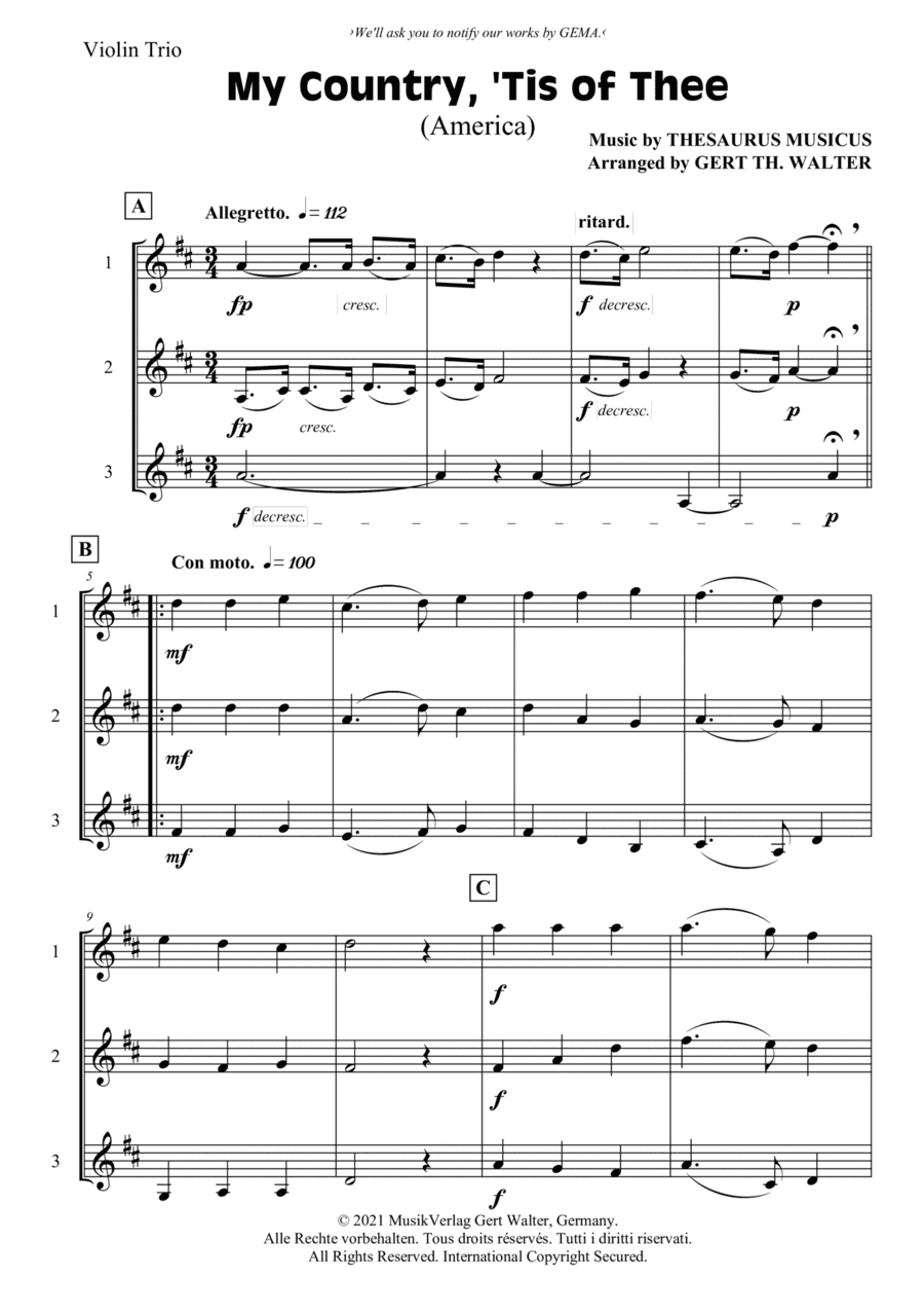 My Country, 'Tis Of Thee (America) (arr. Gert Th. Walter)