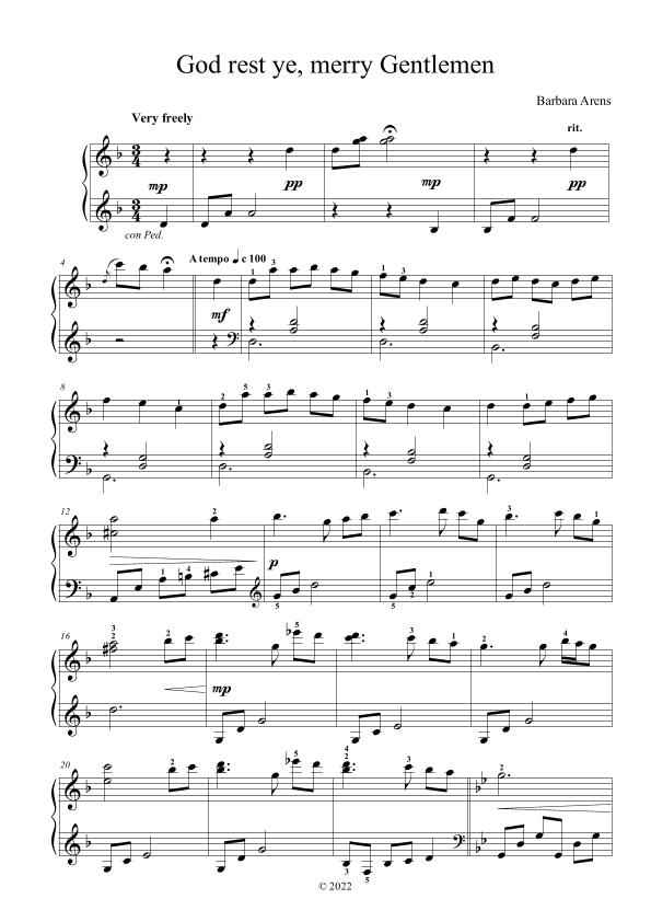 God Rest Ye, Merry Gentlemen for Intermediate Piano (arr. Barbara Arens)
