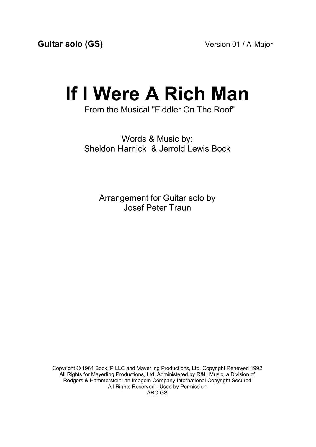 If I Were A Rich Man (fr: Fiddler On The Roof) (arr. Josef Peter Traun)