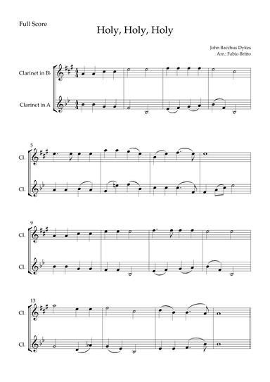 Holy, Holy, Holy (Traditional Christian Song) for Clarinet in Bb & Clarinet in A Duo (arr. Fabio Britto)