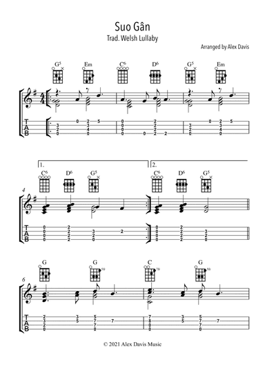Suo Gân - Ukulele TAB (arr. Alex Davis)