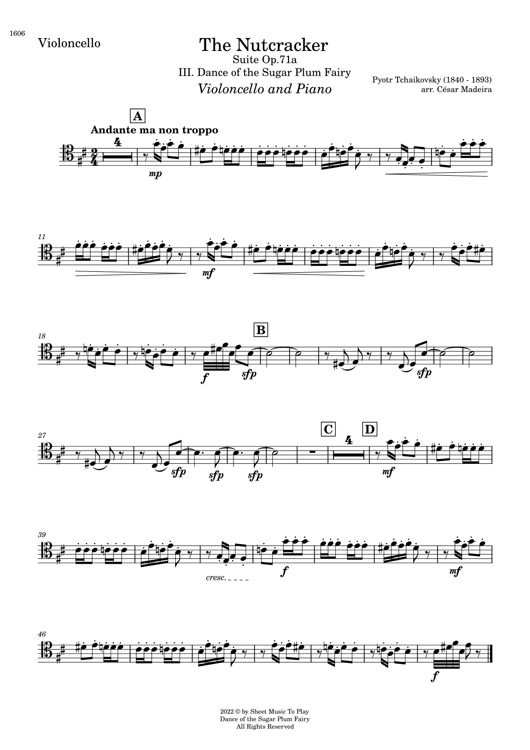 Dance of the Sugar Plum Fairy - Cello and Piano (Individual Parts) (arr. César Madeira)