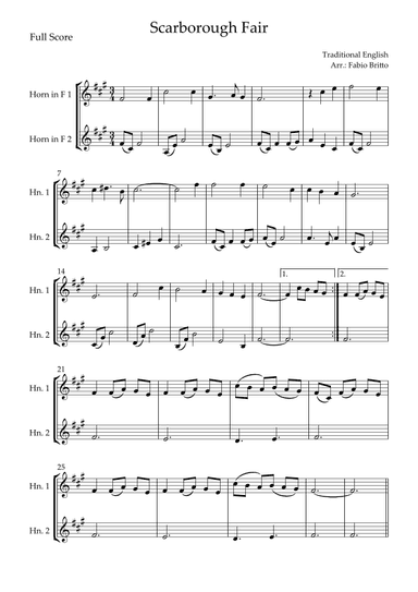 Scarborough Fair for Horn in F Duo (arr. Fabio Britto)