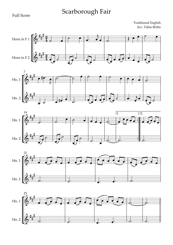 Scarborough Fair for Horn in F Duo (arr. Fabio Britto)