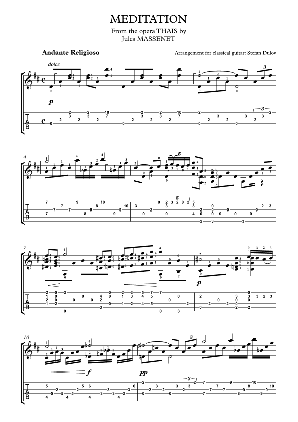 Intermezzo 'Meditation' from the opera 'Thais' (arr. Stefan Dulov)
