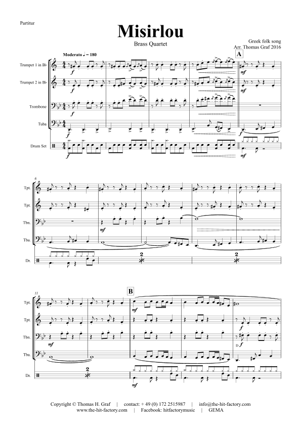 Misirlou - Pulp Fiction - Brass Quartet - Bb (arr. Thomas Graf)