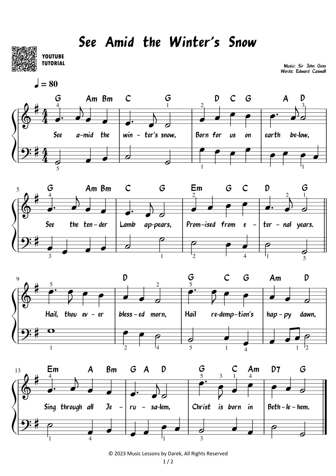 See Amid the Winter's Snow - Christmas Carol [EASY PIANO] (arr. Darek)