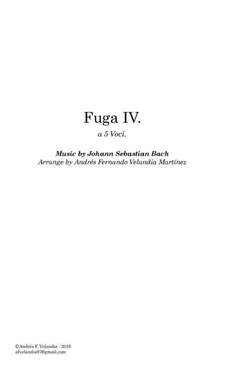Fuga IV from Well-Tempered Clavier Book 1, BWV 849 (arr. Andrés Fernando Velandia Martínez)