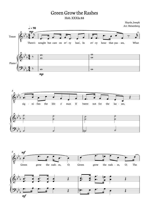 Joseph Haydn - Green Grow The Rashes for Tenor with Piano in C minor. (arr. Heisenberg)