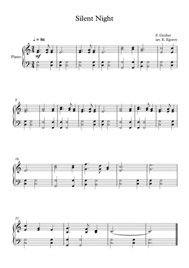 Silent Night, Franz Xaver Gruber, For Easy Piano