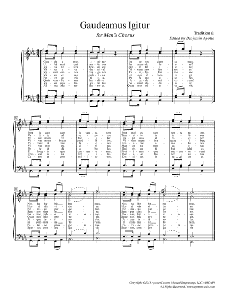 Gaudeamus Igitur for Men's Chorus - 10 verses (arr. Benjamin Ayotte)