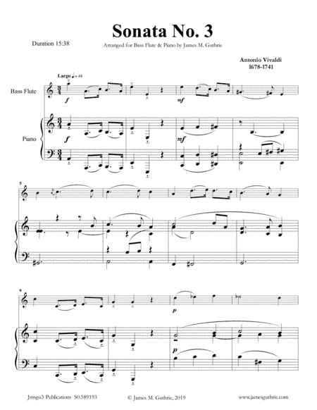 Vivaldi: Sonata No. 3 for Bass Flute (arr. James M. Guthrie, ASCAP)