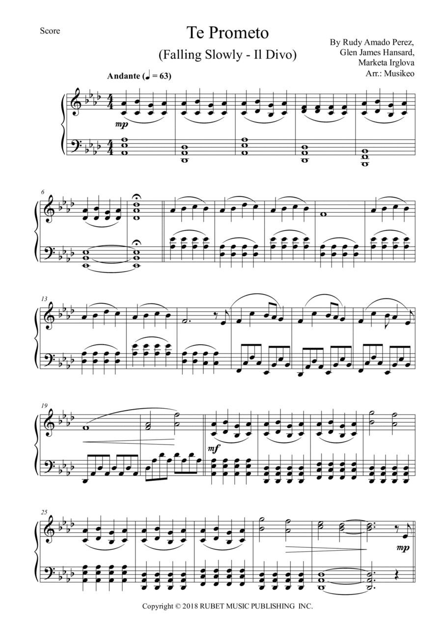 Te Prometo (falling Slowly) (arr. Musikeo)