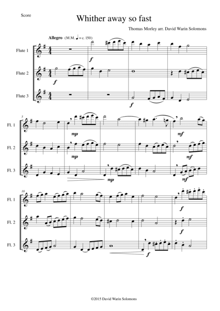 Whither away so fast for flute trio (3 C flutes) (arr. David Warin Solomons)