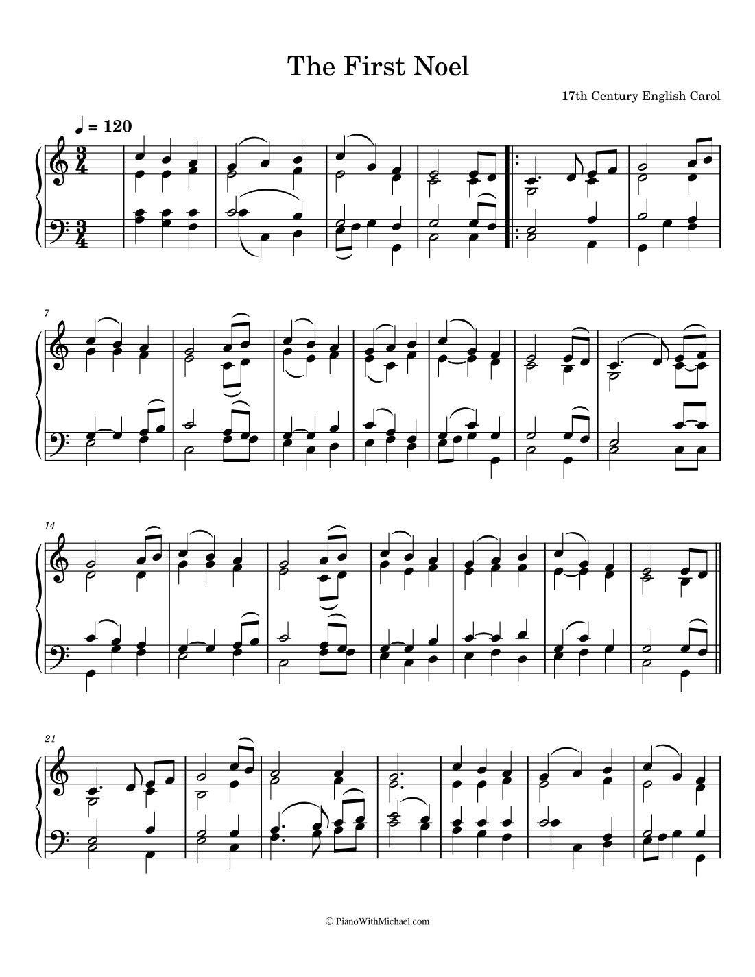 The First Noel - Intermediate (arr. PianoWithMichael.com)