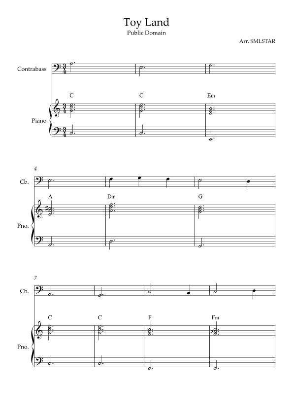 Toy Land BASS and PIANO sheet music (arr. SMLStar)