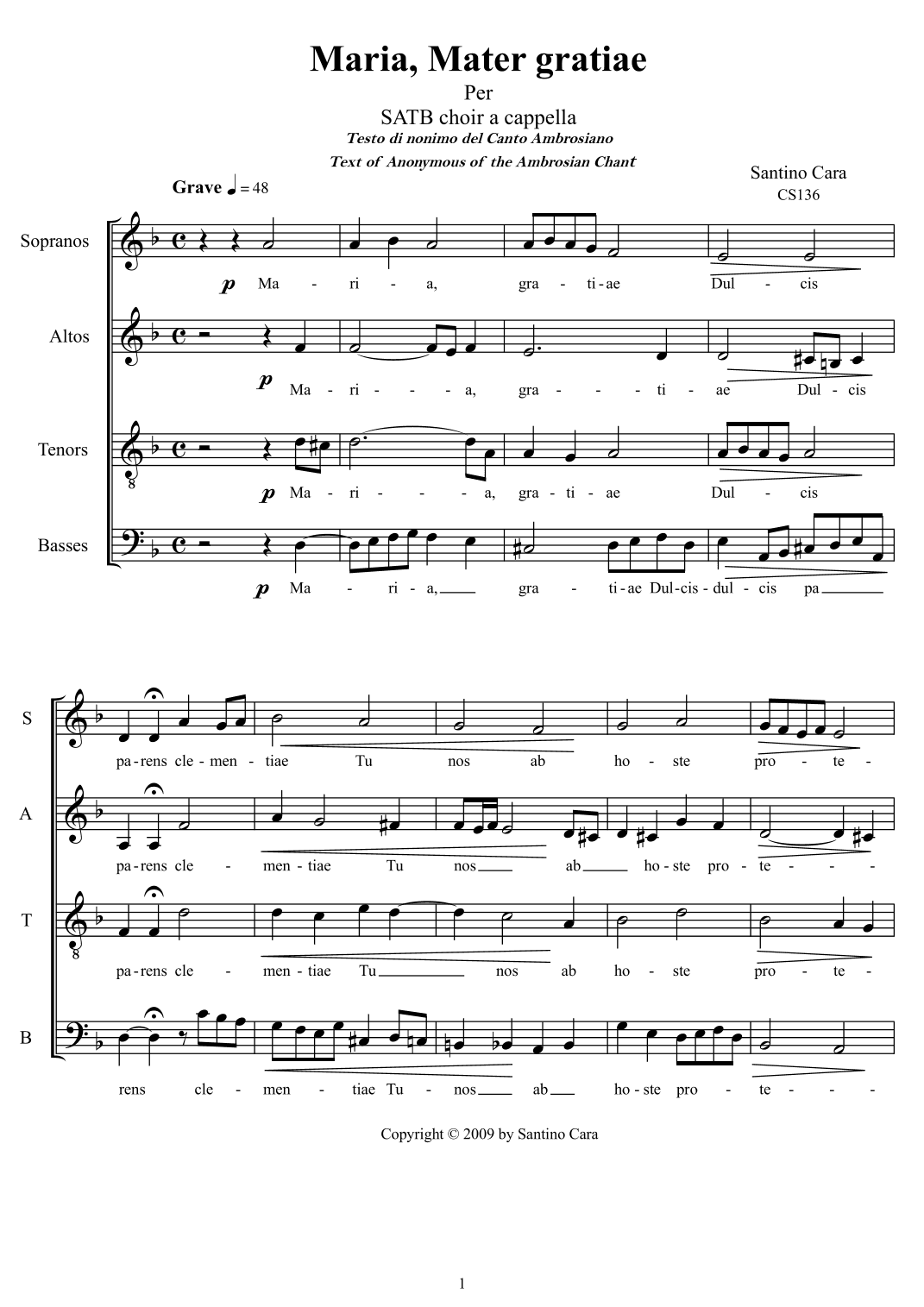 Maria, Mater gratiae - Sacred Chant for Choir SATB a cappella