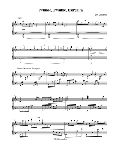 Twinkle, Twinkle, Estrellita (Latin remix of "Twinkle, Twinkle, Little Star") - late intermediate ve (arr. Anne Britt)