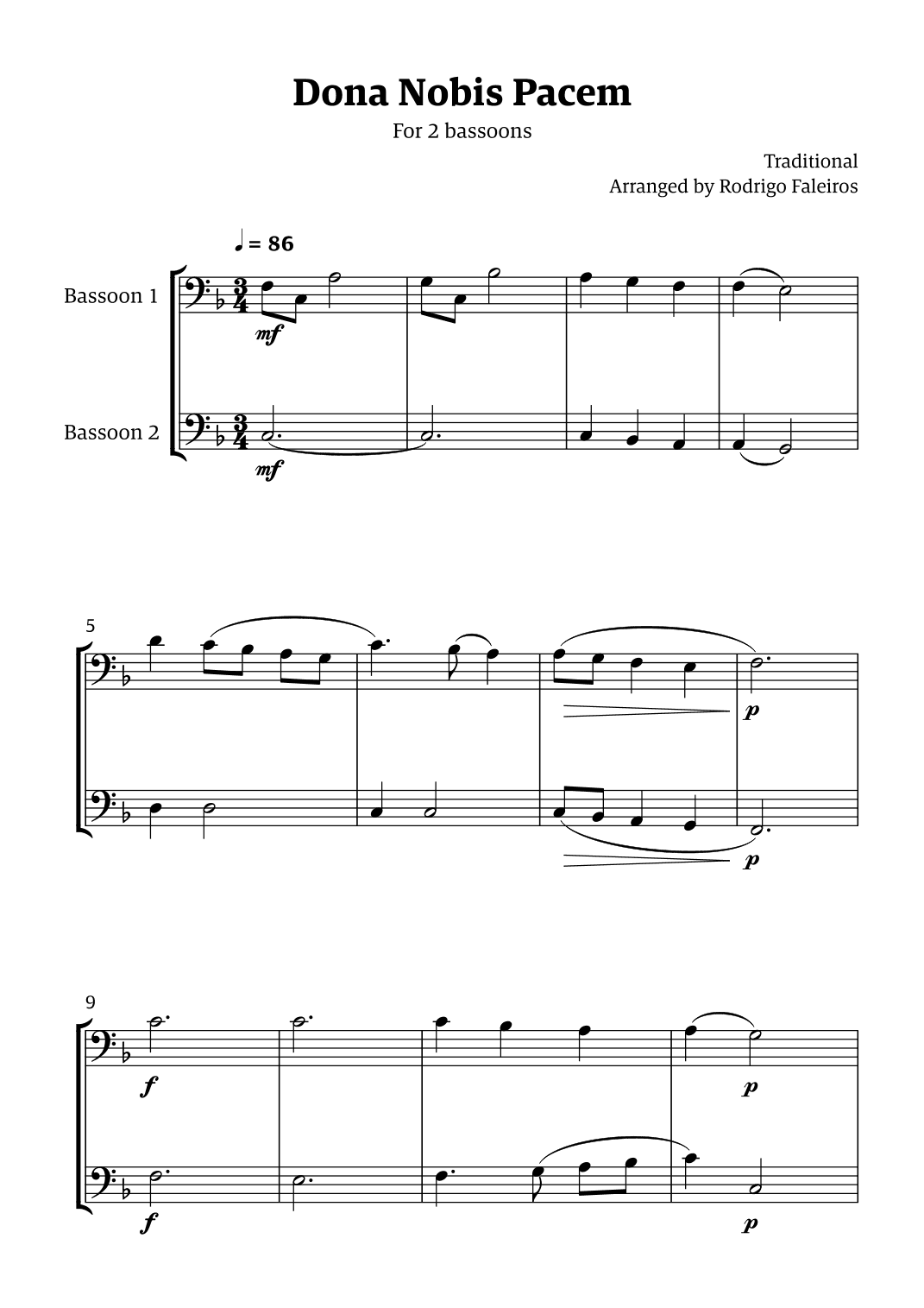 Dona Nobis Pacem - for 2 bassoons (arr. Rodrigo Faleiros)