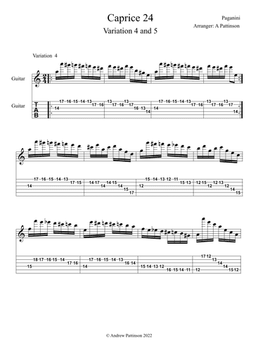 Paganini Caprice 24 Variation 4 and Variation 5 for Guitar (arr. Andrew Pattinson)