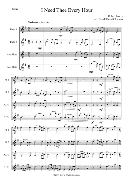 Variations on I Need Thee Every Hour for Flute quartet (2 C flutes, alto flute, bass flute) (arr. David Warin Solomons)