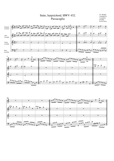 Passacaglia from suite, HWV 432 (arrangement for 4 recorders) (arr. Gil Garty)