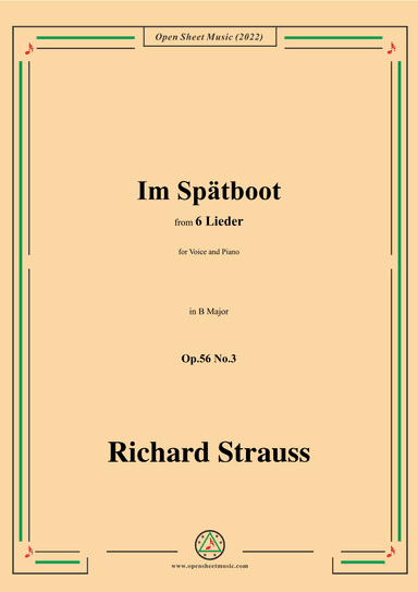 Richard Strauss-Im Spätboot,in B Major,Op.56 No.3 (arr. OSM Press)