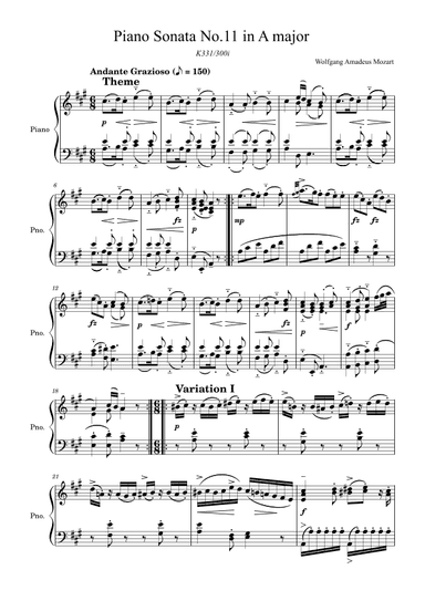 Sonata No. 11 in A Major K. 331 (arr. Zachary Corbett)