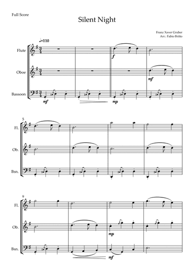 Silent Night (Christmas Song) for Woodwind Trio (arr. Fabio Britto)