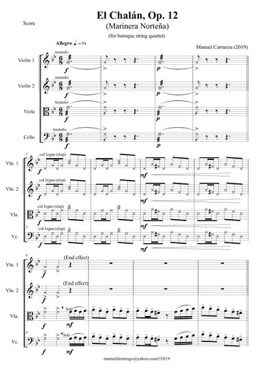 "El Chalán" Op.12 (marinera norteña) for string quartet version