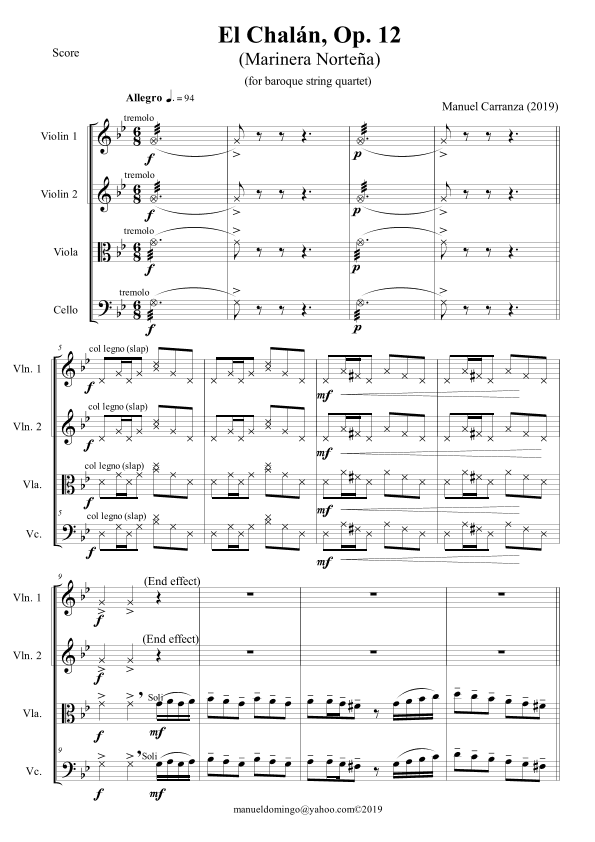 "El Chalán" Op.12 (marinera norteña) for string quartet version