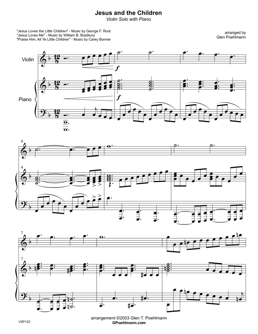 JESUS AND THE CHILDREN (medley of children's hymns) - VIOLIN SOLO with Piano Accompaniment (arr. Glen Poehlmann)