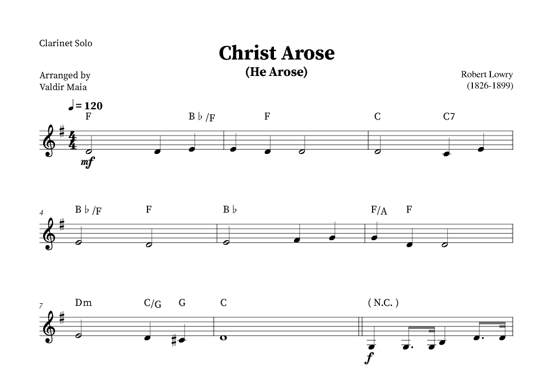 Christ Arose (He Arose) -  Clarinet Solo (with chords) (arr. Valdir Maia)