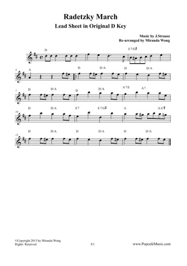Radetzky March in Original D Key - Lead Sheet (arr. Miranda Wong)