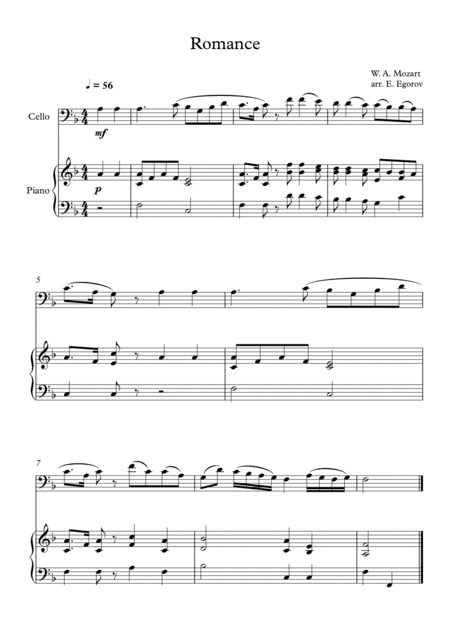 Romance, Wolfgang Amadeus Mozart, For Cello & Piano