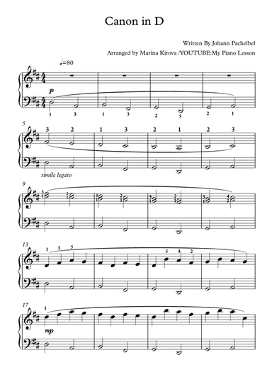 Johann Pachelbel - Canon in D - EASY TO READ FORMAT (arr. Marina Kirova)