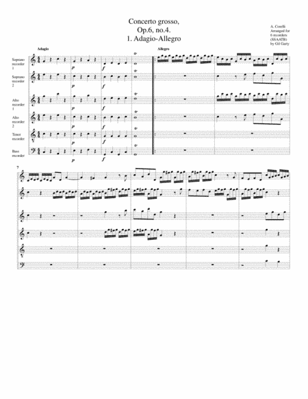 Concerto grosso, Op.6, no.4 (arrangement for 6 recorders) (arr. Gil Garty)