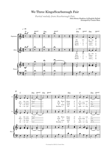 We Three Kings/Scarborough Fair combo SA duet, and piano (arr. Connie Boss)