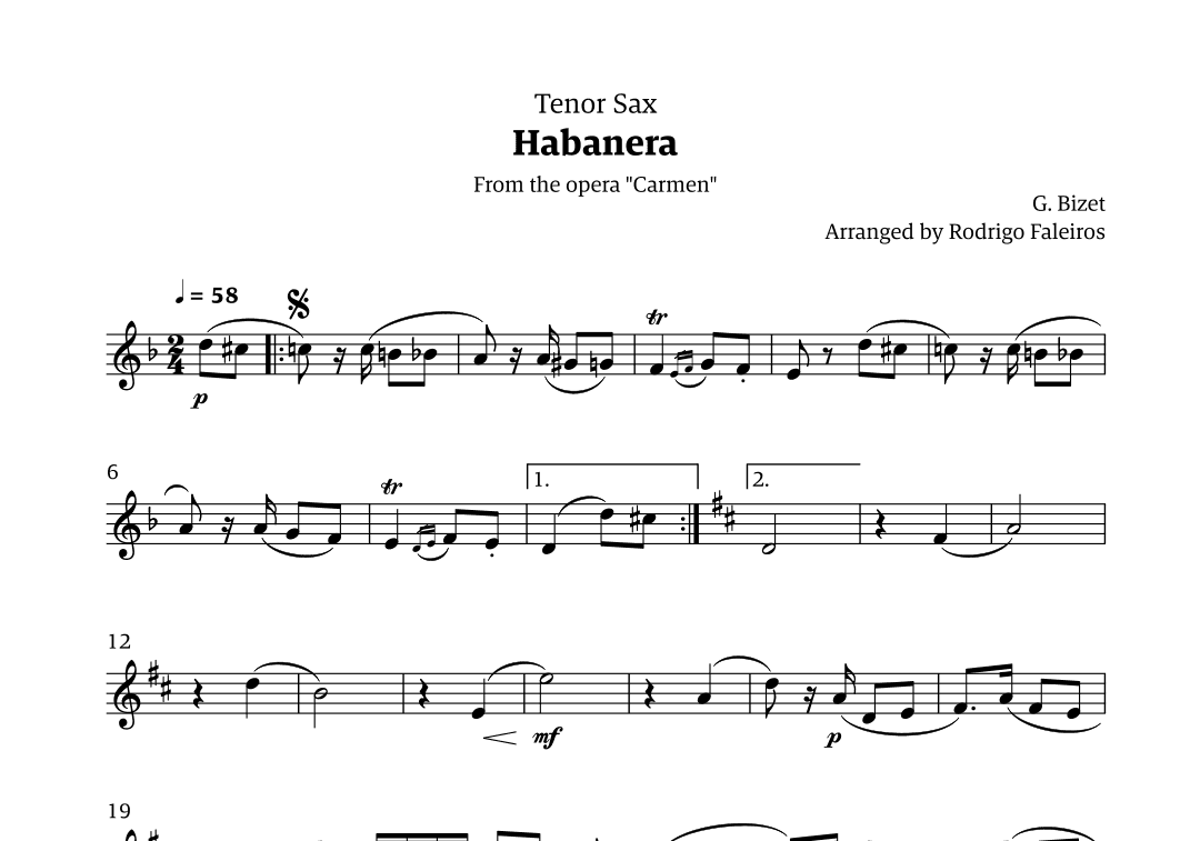 Habanera (for solo tenor sax) (arr. Rodrigo Faleiros)