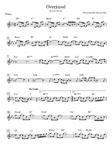 Overjoyed (arr. Transcribed By Marcelo Rea)