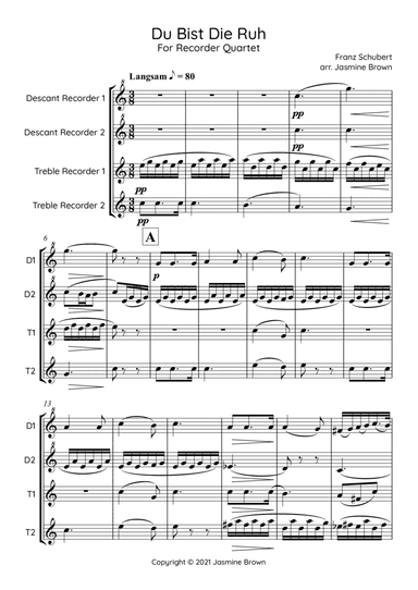 Du Bist Die Ruh - Recorder Quartet (arr. Jasmine Brown)