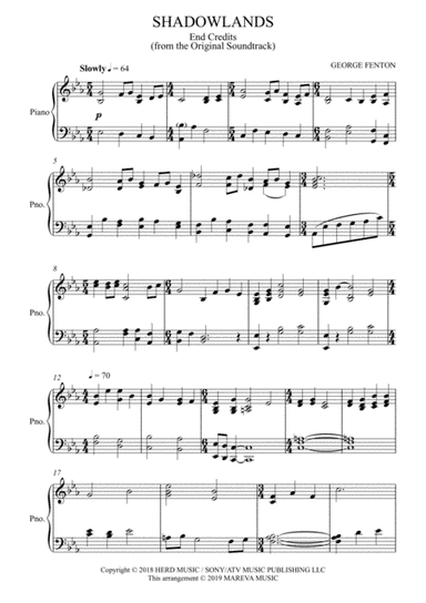Shadowlands (end Titles) (arr. Mareva Music (arranger: Peter Rodney Hibbert)