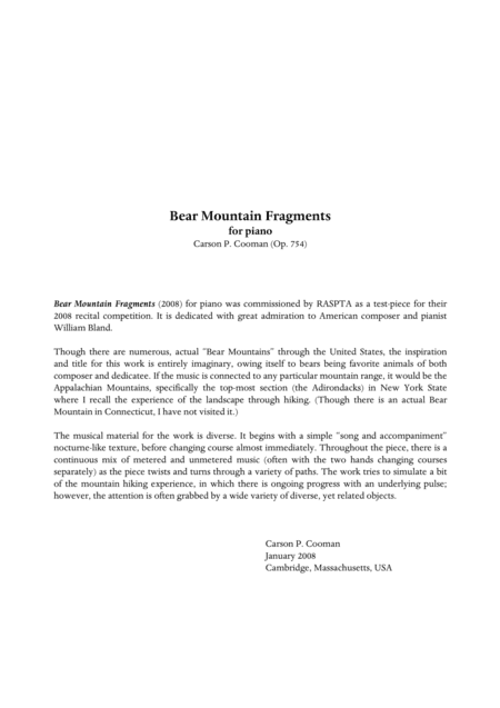 Carson Cooman  - Bear Mountain Fragments for piano