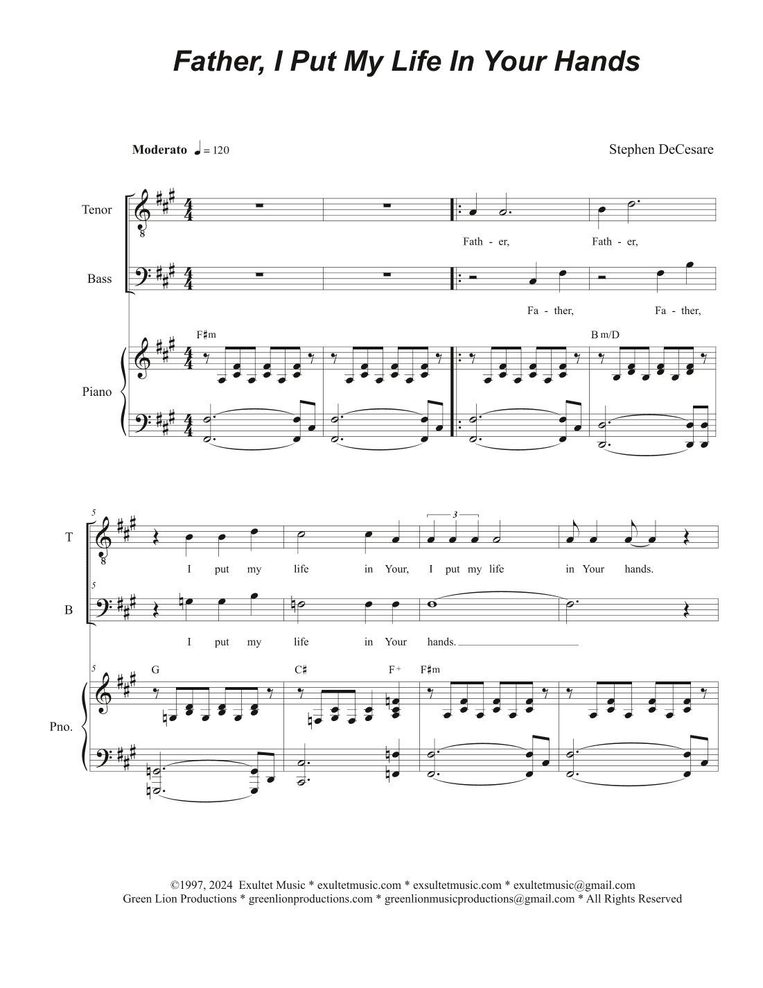 Father, I Put My Life In Your Hands (Duet for Tenor and Bass solo)