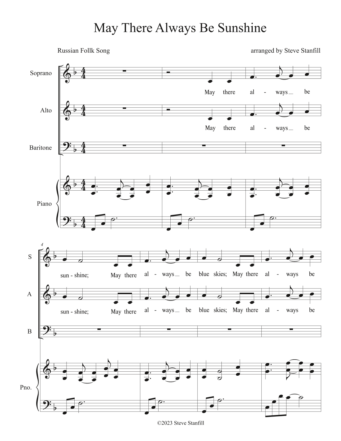 May There Always Be Sunshine (arr. Steve Stanfill)