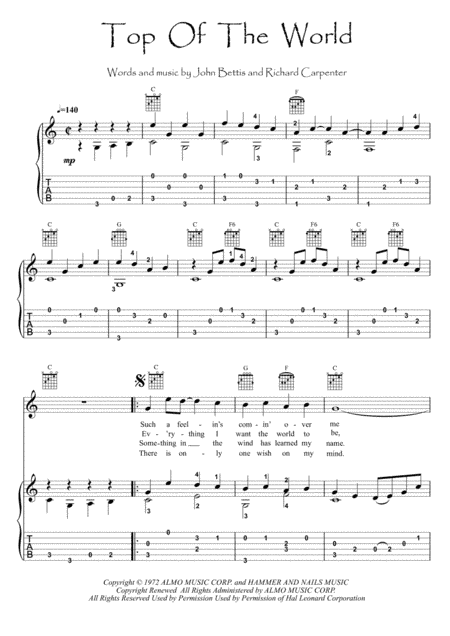 Top Of The World (arr. PianoSheetNow)