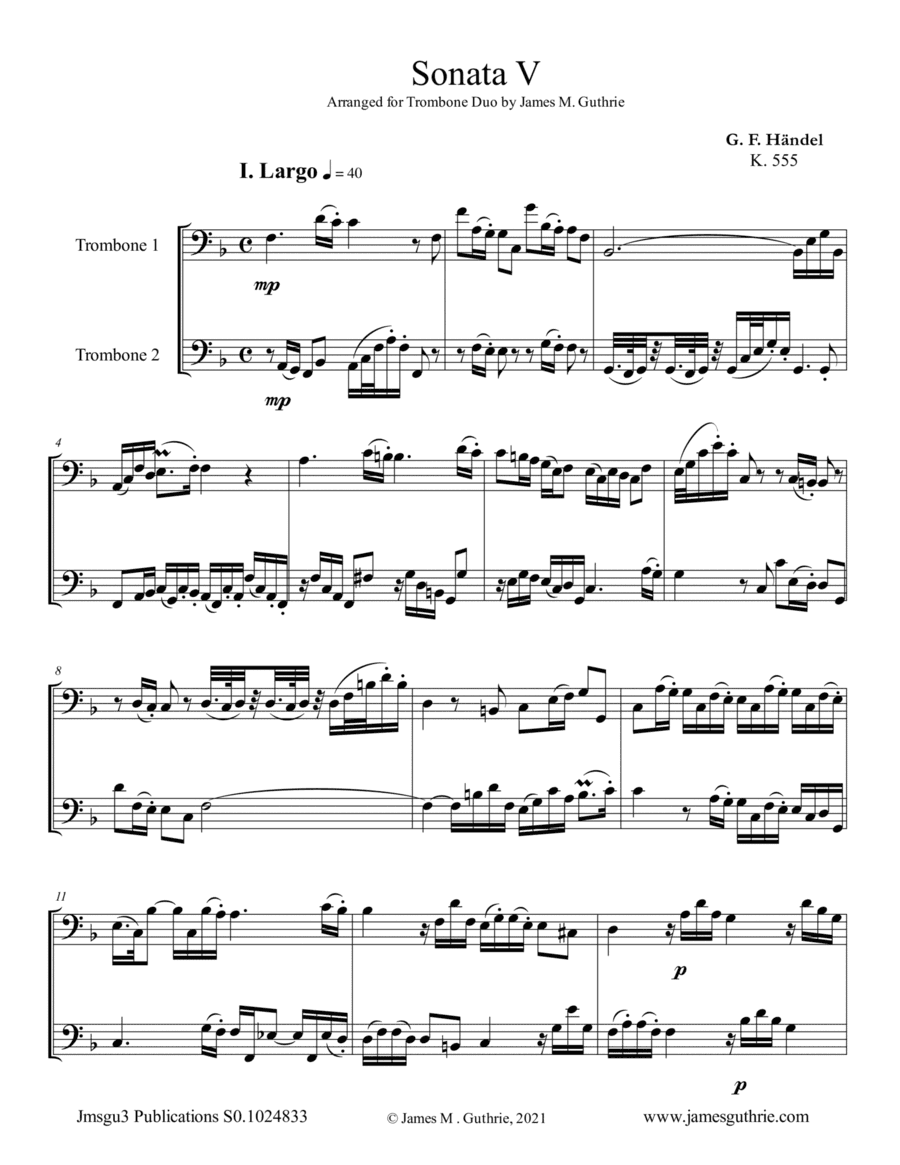 Handel: Sonata No. 5 for Trombone Duo (arr. James M. Guthrie)