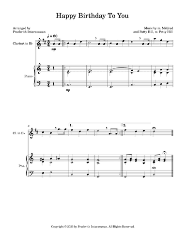 Happy Birthday To You (arr. Prachvith Intarasuwan)