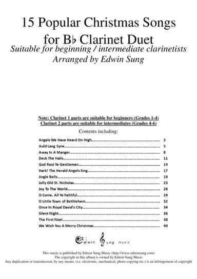 15 Popular Christmas Songs for Bb Clarinet Duet (Suitable for beginning / intermediate clarinetists) (arr. Edwin Sung)
