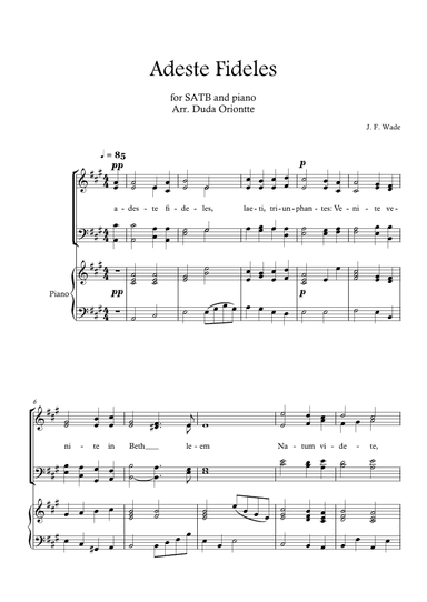 Adeste Fideles (SABT - A major - 2 staffs - with piano - no chords) O Come All Ye Faiful (arr. Duda Oriontte)